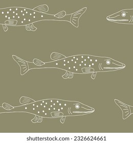 fish seamless pattern hand drawn in doodle style.