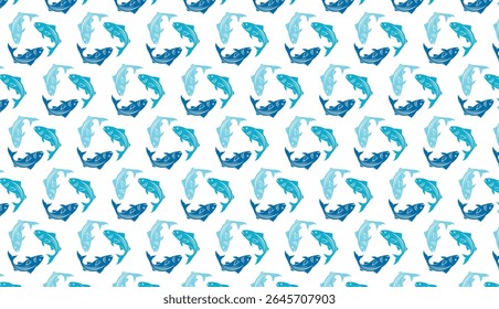 Fish Seamless Pattern Image, Fish Pattern Wallpaper Background, Blue Fish Pattern Vector Image, Marine, Sea, Fishing Pattern Background Wallpaper Image.