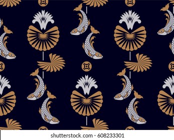 Fish seamless pattern on japanese or chinese style.