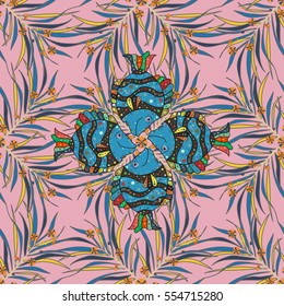Fish seamless pattern. Pink background. vector illustration texture.