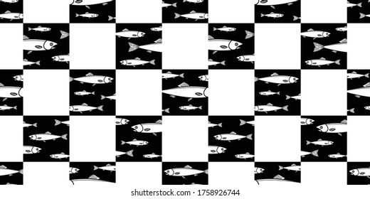 fish Seamless pattern salmon vector checked tuna shark scarf isolated dolphin whale ocean sea repeat wallpaper tile background cartoon illustration animal doodle design