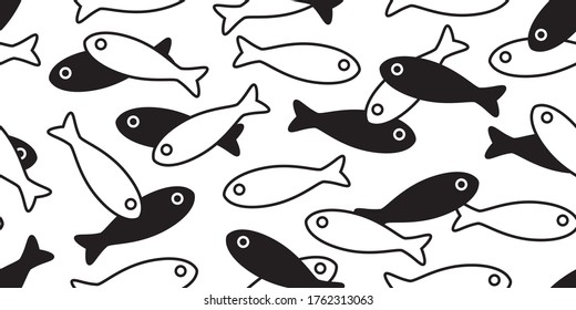 fish Seamless pattern salmon vector tuna shark scarf isolated dolphin whale ocean sea repeat wallpaper tile background cartoon illustration doodle animal white black design