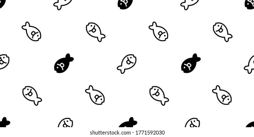 fish Seamless pattern salmon vector tuna shark cartoon scarf isolated dolphin whale ocean sea tile background repeat wallpaper illustration doodle animal design