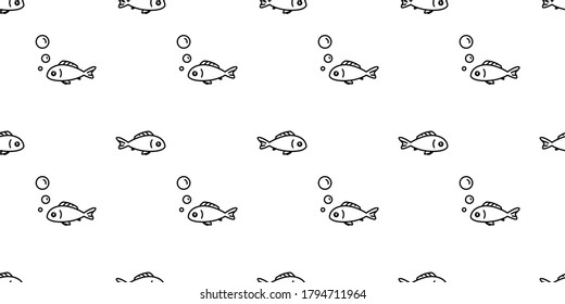 fish Seamless pattern salmon vector bubble tuna shark cartoon scarf isolated dolphin whale ocean sea tile background repeat wallpaper illustration doodle animal design