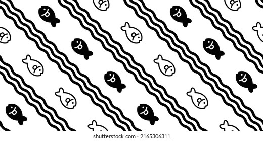 Fish Seamless Pattern Salmon Vector Tuna Shark Cartoon Scarf Isolated Dolphin Whale Wave Sea Tile Background Repeat Wallpaper Gift Wrapping Paper Illustration Doodle Animal Design