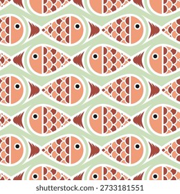 Fish seamless pattern. Sea animal background for wallpaper decoration, banners, wrapping paper, seafood restaurant. Vector illustration