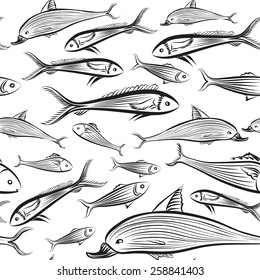 Fish seamless pattern. Sea food tiled background.