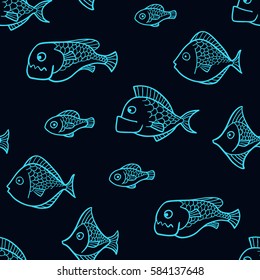 Fish seamless pattern. Sea life pattern with fishes. Marine background. 