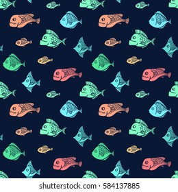 Fish seamless pattern. Sea life pattern with fishes. Marine background. 