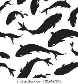 Fish seamless pattern Sketch underwater marine textured background.