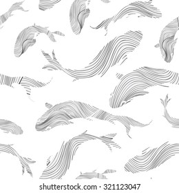 Fish seamless pattern Sketch underwater marine textured background