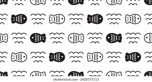 fish Seamless pattern taiyaki vector salmon tuna dolphin doodle cartoon icon ocean sea gift wrapping paper tile background repeat wallpaper illustration scarf isolated pet animal design