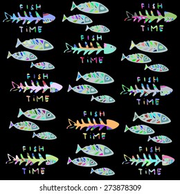 Fish seamless pattern. Fish time seamless background.