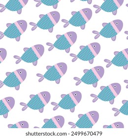 fish seamless pattern with underwater life. Perfect for kids bedding, fabric, wallpaper, wrapping paper, textile, t-shirt print.