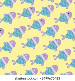 fish seamless pattern with underwater life. Perfect for kids bedding, fabric, wallpaper, wrapping paper, textile, t-shirt print.