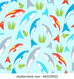 Fish seamless pattern. Vector background.