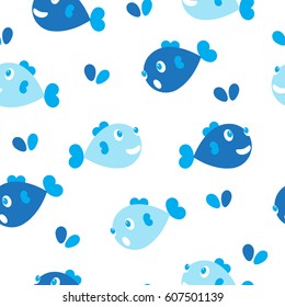 fish seamless pattern, vector background, kid theme