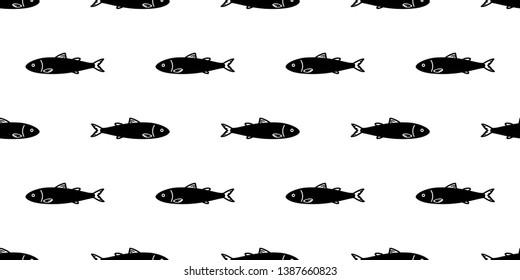 fish Seamless pattern vector salmon tuna shark scarf isolated dolphin whale ocean sea cartoon repeat wallpaper tile background doodle illustration