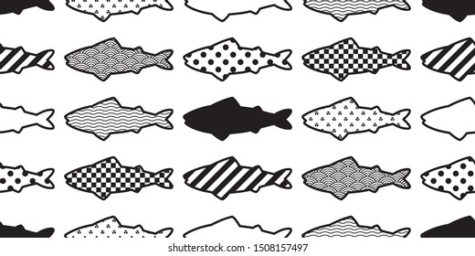 fish Seamless pattern vector salmon tuna shark doodle cartoon stripes checked heart polka dot valentine dolphin whale ocean sea scarf isolated repeat wallpaper tile background illustration design