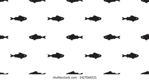 fish seamless pattern vector shark dolphin salmon tuna scarf isolated cartoon tile background repeat wallpaper illustration design black