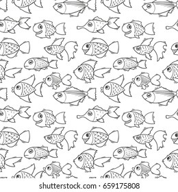 Fish seamless pattern, vector sketch design background.