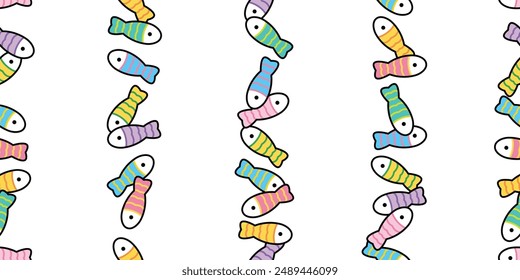 fish Seamless pattern vector tuna salmon doodle colorful striped cartoon shark dolphin ocean sea gift wrapping paper tile background repeat wallpaper illustration scarf isolated pet animal design
