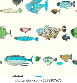 Fish seamless pattern. Watercolor vector illustration. cute animal.