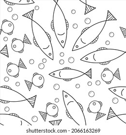 Fish seamless repeating elements. Vector texture, trendy print on textiles and wallpaper. Vector illustration, marine pattern.