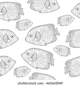 Fish seamless texture, hand drawing, doodle style. Vector illustration