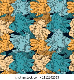 Fish. Seamless vector pattern with marine life.
