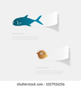 Fish the seas and oceans. Flat sticker with shadow on white background. Vector illustration
