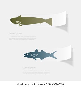 Fish the seas and oceans. Flat sticker with shadow on white background. Vector illustration