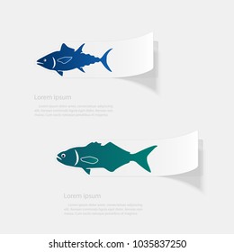 Fish the seas and oceans. Flat sticker with shadow on white background. Vector illustration