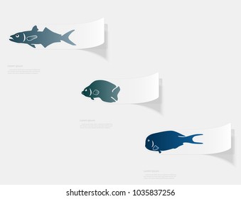 Fish the seas and oceans. Flat sticker with shadow on white background. Vector illustration