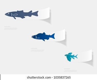 Fish the seas and oceans. Flat sticker with shadow on white background. Vector illustration