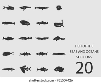 Fish the seas and oceans set of flat icons. Simple vector illustration