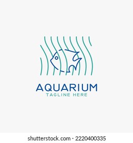 Fish and seaweed in aquarium logo design