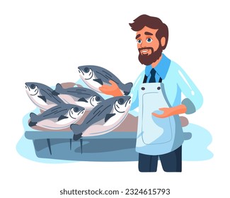 
Fish seller, vector illustration on a white background