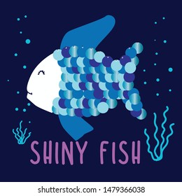 fish sequin sequins text alga polka girl tee illustration art vector