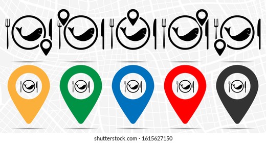 fish, service, food icon in location set. Simple glyph, flat illustration element of Food theme icons