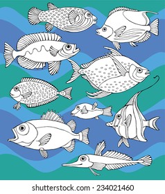 Fish Set Big Graphic Black & White 