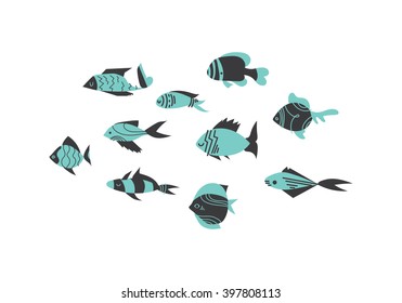 Fish set in blue and gray