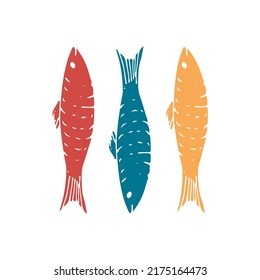 Juego de peces, dibujo de dibujos animados, ilustración vectorial.