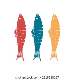 Fish set, Cartoon fish sketch doodle, Vector illustration.