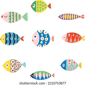 Fish. Set. Cute illustration. Undersea.
