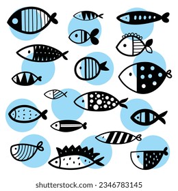 Fish. Set. Cute sea illustration.