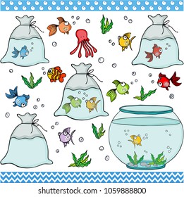 Fish set digital elements
