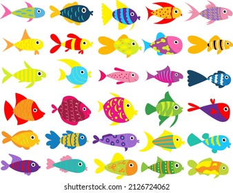 fish set flat design , cartoon isolated vector