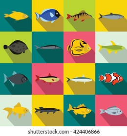 Fish set in flat style for any design