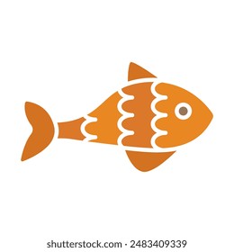 Icono de pescado. Pescado naranja, animal acuático, mariscos, vida marina, pesca, criatura del océano, pescado comestible, ingrediente culinario, fuente de proteínas.